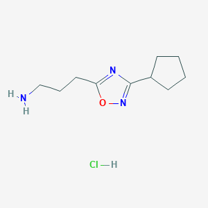 molecular formula C10H18ClN3O B2403303 3-(3-Cyclopentyl-1,2,4-oxadiazol-5-YL)propan-1-amine hydrochloride CAS No. 1184411-16-2