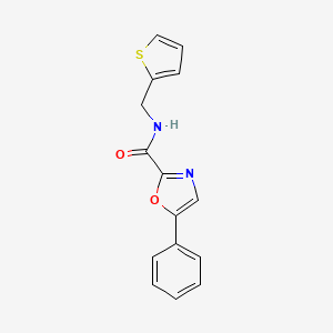molecular formula C15H12N2O2S B2403327 5-phenyl-N-(thiophen-2-ylmethyl)oxazole-2-carboxamide CAS No. 955768-55-5