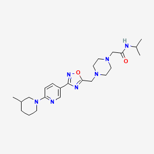 molecular formula C23H35N7O2 B2403344 N-isopropyl-2-(4-((3-(6-(3-methylpiperidin-1-yl)pyridin-3-yl)-1,2,4-oxadiazol-5-yl)methyl)piperazin-1-yl)acetamide CAS No. 1251572-41-4