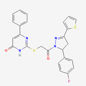 molecular formula C25H19FN4O2S2 B2403349 2-((2-(5-(4-氟苯基)-3-(噻吩-2-基)-4,5-二氢-1H-吡唑-1-基)-2-氧代乙基)硫代)-6-苯基嘧啶-4(3H)-酮 CAS No. 899965-71-0