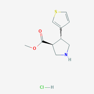 molecular formula C10H14ClNO2S B2403368 (3S,4R)-4-噻吩-3-基吡咯烷-3-羧酸甲酯；盐酸盐 CAS No. 2089245-95-2