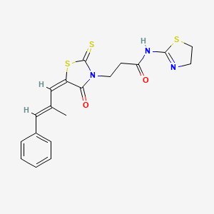 molecular formula C19H19N3O2S3 B2403371 N-(4,5-二氢噻唑-2-基)-3-((E)-5-((E)-2-甲基-3-苯基丙烯基)-4-氧代-2-硫代噻唑烷-3-基)丙酰胺 CAS No. 468763-50-0