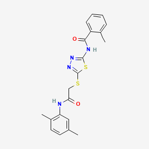 molecular formula C20H20N4O2S2 B2403372 N-[5-[2-(2,5-dimethylanilino)-2-oxoethyl]sulfanyl-1,3,4-thiadiazol-2-yl]-2-methylbenzamide CAS No. 392294-99-4