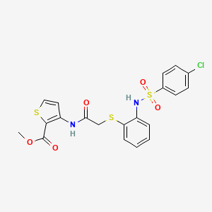molecular formula C20H17ClN2O5S3 B2403374 Methyl 3-({2-[(2-{[(4-chlorophenyl)sulfonyl]amino}phenyl)sulfanyl]acetyl}amino)-2-thiophenecarboxylate CAS No. 477869-11-7