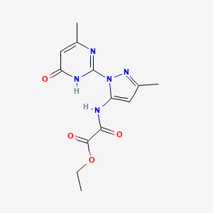 molecular formula C13H15N5O4 B2403381 ethyl 2-((3-methyl-1-(4-methyl-6-oxo-1,6-dihydropyrimidin-2-yl)-1H-pyrazol-5-yl)amino)-2-oxoacetate CAS No. 1002933-53-0