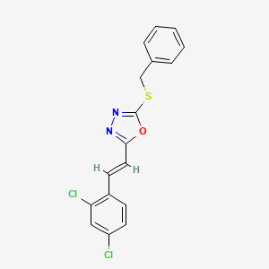 molecular formula C17H12Cl2N2OS B2403388 2-(benzylsulfanyl)-5-[(E)-2-(2,4-dichlorophenyl)ethenyl]-1,3,4-oxadiazole CAS No. 383148-18-3