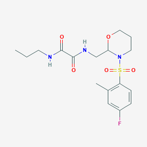 molecular formula C17H24FN3O5S B2403389 N1-((3-((4-fluoro-2-methylphenyl)sulfonyl)-1,3-oxazinan-2-yl)methyl)-N2-propyloxalamide CAS No. 872987-03-6