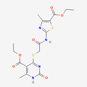 Ethyl 2-(2-((5-(ethoxycarbonyl)-6-methyl-2-oxo-1,2-dihydropyrimidin-4-yl)thio)acetamido)-4-methylthiazole-5-carboxylate