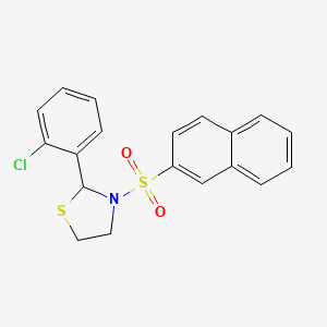 molecular formula C19H16ClNO2S2 B2403398 2-(2-Chlorophenyl)-3-(naphthalen-2-ylsulfonyl)thiazolidine CAS No. 397284-88-7