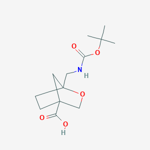 molecular formula C13H21NO5 B2403400 1-[[(2-Methylpropan-2-yl)oxycarbonylamino]methyl]-2-oxabicyclo[2.2.1]heptane-4-carboxylic acid CAS No. 2260936-11-4