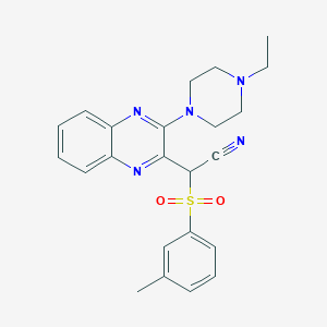 molecular formula C23H25N5O2S B2403409 2-(3-(4-Ethylpiperazin-1-yl)quinoxalin-2-yl)-2-(m-tolylsulfonyl)acetonitrile CAS No. 844829-27-2