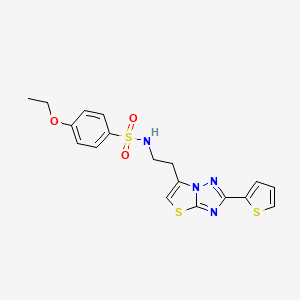 molecular formula C18H18N4O3S3 B2403417 4-ethoxy-N-(2-(2-(thiophen-2-yl)thiazolo[3,2-b][1,2,4]triazol-6-yl)ethyl)benzenesulfonamide CAS No. 946357-36-4