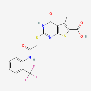 5-Methyl-4-oxo-2-((2-oxo-2-((2-(trifluoromethyl)phenyl)amino)ethyl)thio)-3,4-dihydrothieno[2,3-d]pyrimidine-6-carboxylic acid