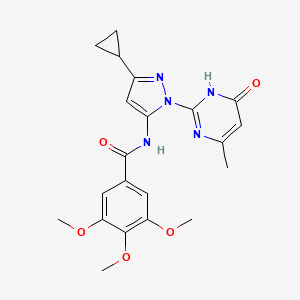 molecular formula C21H23N5O5 B2403438 N-(3-cyclopropyl-1-(4-methyl-6-oxo-1,6-dihydropyrimidin-2-yl)-1H-pyrazol-5-yl)-3,4,5-trimethoxybenzamide CAS No. 1202989-79-4