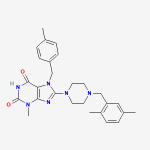molecular formula C27H32N6O2 B2403447 8-(4-(2,5-dimethylbenzyl)piperazin-1-yl)-3-methyl-7-(4-methylbenzyl)-1H-purine-2,6(3H,7H)-dione CAS No. 886908-35-6