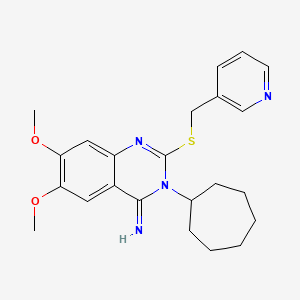 molecular formula C23H28N4O2S B2403456 3-Cycloheptyl-6,7-dimethoxy-2-(pyridin-3-ylmethylsulfanyl)quinazolin-4-imine CAS No. 691858-08-9
