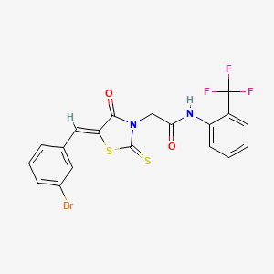molecular formula C19H12BrF3N2O2S2 B2403459 2-[(5Z)-5-[(3-bromophenyl)methylidene]-4-oxo-2-sulfanylidene-1,3-thiazolidin-3-yl]-N-[2-(trifluoromethyl)phenyl]acetamide CAS No. 307540-72-3