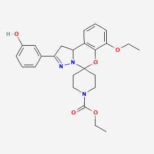 molecular formula C25H29N3O5 B2403490 Ethyl 7-ethoxy-2-(3-hydroxyphenyl)-1,10b-dihydrospiro[benzo[e]pyrazolo[1,5-c][1,3]oxazine-5,4'-piperidine]-1'-carboxylate CAS No. 941941-06-6