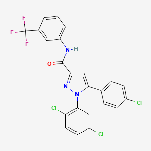 molecular formula C23H13Cl3F3N3O B2403498 5-(4-chlorophenyl)-1-(2,5-dichlorophenyl)-N-[3-(trifluoromethyl)phenyl]-1H-pyrazole-3-carboxamide CAS No. 477712-37-1