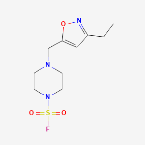 molecular formula C10H16FN3O3S B2403519 4-[(3-Ethyl-1,2-oxazol-5-yl)methyl]piperazine-1-sulfonyl fluoride CAS No. 2411253-69-3