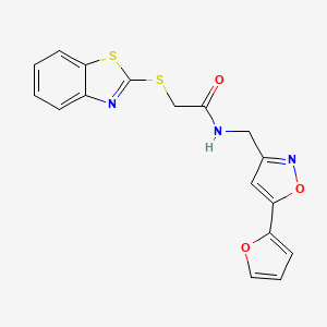 molecular formula C17H13N3O3S2 B2403546 2-(benzo[d]thiazol-2-ylthio)-N-((5-(furan-2-yl)isoxazol-3-yl)methyl)acetamide CAS No. 1207023-77-5