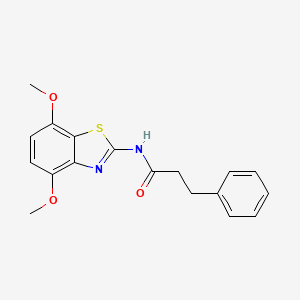 molecular formula C18H18N2O3S B2403573 N-(4,7-dimethoxy-1,3-benzothiazol-2-yl)-3-phenylpropanamide CAS No. 906784-09-6