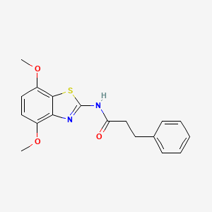 molecular formula C18H18N2O3S B2403573 N-(4,7-二甲氧基-1,3-苯并噻唑-2-基)-3-苯基丙酰胺 CAS No. 906784-09-6