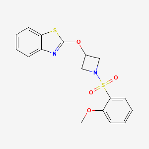 molecular formula C17H16N2O4S2 B2403578 2-((1-((2-Methoxyphenyl)sulfonyl)azetidin-3-yl)oxy)benzo[d]thiazole CAS No. 1421523-02-5