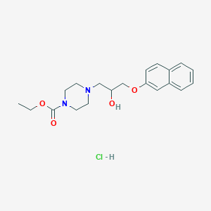 molecular formula C20H27ClN2O4 B2403598 Ethyl 4-(2-hydroxy-3-(naphthalen-2-yloxy)propyl)piperazine-1-carboxylate hydrochloride CAS No. 473805-32-2