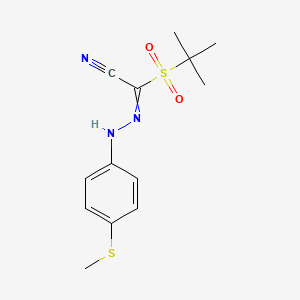 molecular formula C13H17N3O2S2 B2403635 2-(叔丁基磺酰基)-2-{2-[4-(甲硫基)苯基]腙}丙腈 CAS No. 241127-23-1