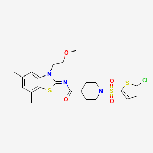 molecular formula C22H26ClN3O4S3 B2403643 (E)-1-((5-chlorothiophen-2-yl)sulfonyl)-N-(3-(2-methoxyethyl)-5,7-dimethylbenzo[d]thiazol-2(3H)-ylidene)piperidine-4-carboxamide CAS No. 941946-93-6