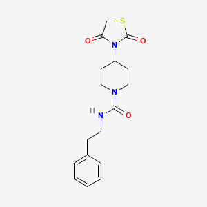 molecular formula C17H21N3O3S B2403644 4-(2,4-二氧噻唑烷-3-基)-N-苯乙基哌啶-1-甲酰胺 CAS No. 1787881-88-2