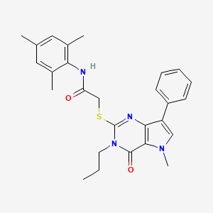 molecular formula C27H30N4O2S B2403674 N-mesityl-2-((5-methyl-4-oxo-7-phenyl-3-propyl-4,5-dihydro-3H-pyrrolo[3,2-d]pyrimidin-2-yl)thio)acetamide CAS No. 1115338-37-8