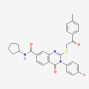 molecular formula C29H26FN3O3S B2403678 N-cyclopentyl-3-(4-fluorophenyl)-2-{[2-(4-methylphenyl)-2-oxoethyl]thio}-4-oxo-3,4-dihydroquinazoline-7-carboxamide CAS No. 1113138-20-7