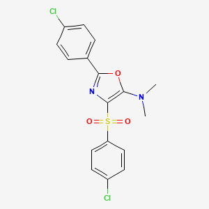 molecular formula C17H14Cl2N2O3S B2403685 2-(4-chlorophenyl)-4-(4-chlorophenyl)sulfonyl-N,N-dimethyl-1,3-oxazol-5-amine CAS No. 303023-28-1