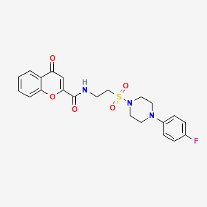 molecular formula C22H22FN3O5S B2403693 N-(2-((4-(4-fluorophenyl)piperazin-1-yl)sulfonyl)ethyl)-4-oxo-4H-chromene-2-carboxamide CAS No. 932969-97-6