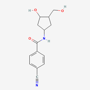 molecular formula C14H16N2O3 B2403699 4-cyano-N-(3-hydroxy-4-(hydroxymethyl)cyclopentyl)benzamide CAS No. 1421451-42-4