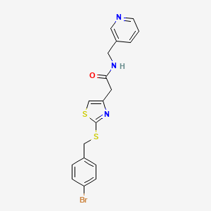 molecular formula C18H16BrN3OS2 B2403714 2-(2-((4-bromobenzyl)thio)thiazol-4-yl)-N-(pyridin-3-ylmethyl)acetamide CAS No. 953984-00-4