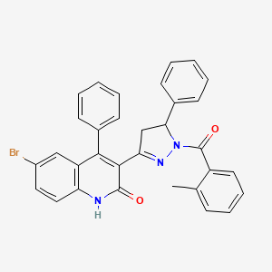 molecular formula C32H24BrN3O2 B2403729 6-bromo-3-(1-(2-methylbenzoyl)-5-phenyl-4,5-dihydro-1H-pyrazol-3-yl)-4-phenylquinolin-2(1H)-one CAS No. 312604-38-9