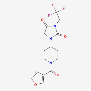 molecular formula C15H16F3N3O4 B2403732 1-[1-(Furan-3-carbonyl)piperidin-4-yl]-3-(2,2,2-trifluoroethyl)imidazolidine-2,4-dione CAS No. 2097892-87-8