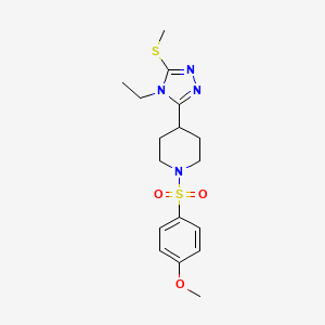 molecular formula C17H24N4O3S2 B2403744 4-({4-[4-乙基-5-(甲硫基)-4H-1,2,4-三唑-3-基]哌啶基}磺酰基)苯甲醚 CAS No. 672950-64-0