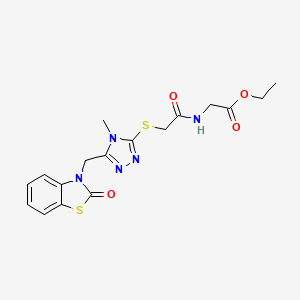 molecular formula C17H19N5O4S2 B2403754 ethyl 2-(2-((4-methyl-5-((2-oxobenzo[d]thiazol-3(2H)-yl)methyl)-4H-1,2,4-triazol-3-yl)thio)acetamido)acetate CAS No. 847400-59-3