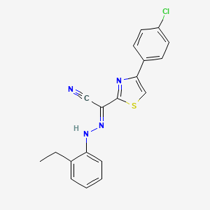 molecular formula C19H15ClN4S B2403765 (2E)-4-(4-chlorophenyl)-N-(2-ethylanilino)-1,3-thiazole-2-carboximidoyl cyanide CAS No. 477196-33-1