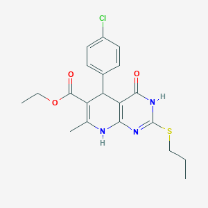 molecular formula C20H22ClN3O3S B2403790 5-(4-氯苯基)-7-甲基-4-氧代-2-(丙硫基)-3,4,5,8-四氢吡啶并[2,3-d]嘧啶-6-甲酸乙酯 CAS No. 878123-02-5