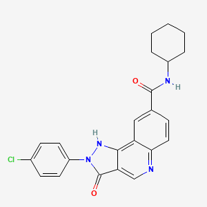 molecular formula C23H21ClN4O2 B2403853 2-(4-クロロフェニル)-N-シクロヘキシル-3-オキソ-1H-ピラゾロ[4,3-c]キノリン-8-カルボキサミド CAS No. 1251572-09-4