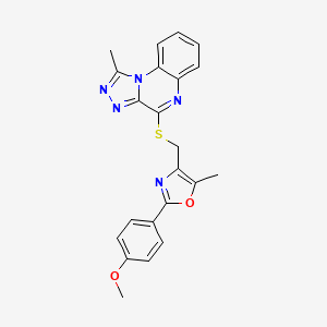 molecular formula C22H19N5O2S B2403859 2-(4-Methoxyphenyl)-5-methyl-4-(((1-methyl-[1,2,4]triazolo[4,3-a]quinoxalin-4-yl)thio)methyl)oxazole CAS No. 1030120-48-9