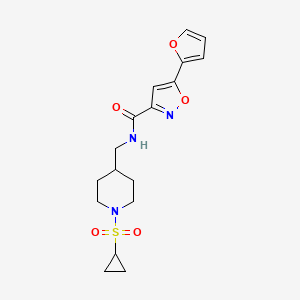 molecular formula C17H21N3O5S B2403870 N-((1-(cyclopropylsulfonyl)piperidin-4-yl)methyl)-5-(furan-2-yl)isoxazole-3-carboxamide CAS No. 1286696-94-3