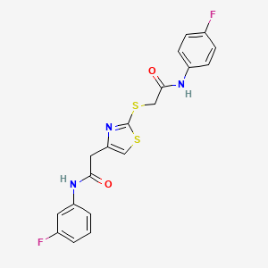 molecular formula C19H15F2N3O2S2 B2403907 N-(4-fluorophenyl)-2-((4-(2-((3-fluorophenyl)amino)-2-oxoethyl)thiazol-2-yl)thio)acetamide CAS No. 941921-71-7
