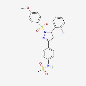molecular formula C24H24FN3O5S2 B2403909 N-(4-(5-(2-fluorophenyl)-1-((4-methoxyphenyl)sulfonyl)-4,5-dihydro-1H-pyrazol-3-yl)phenyl)ethanesulfonamide CAS No. 851781-70-9