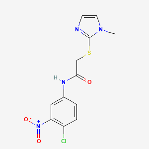 molecular formula C12H11ClN4O3S B2403923 N-(4-chloro-3-nitrophenyl)-2-[(1-methyl-1H-imidazol-2-yl)sulfanyl]acetamide CAS No. 306730-71-2